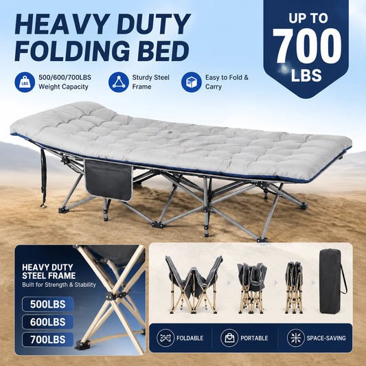 Foldable Cot Bed With Thick Mattress For Indoor Outdoor Use