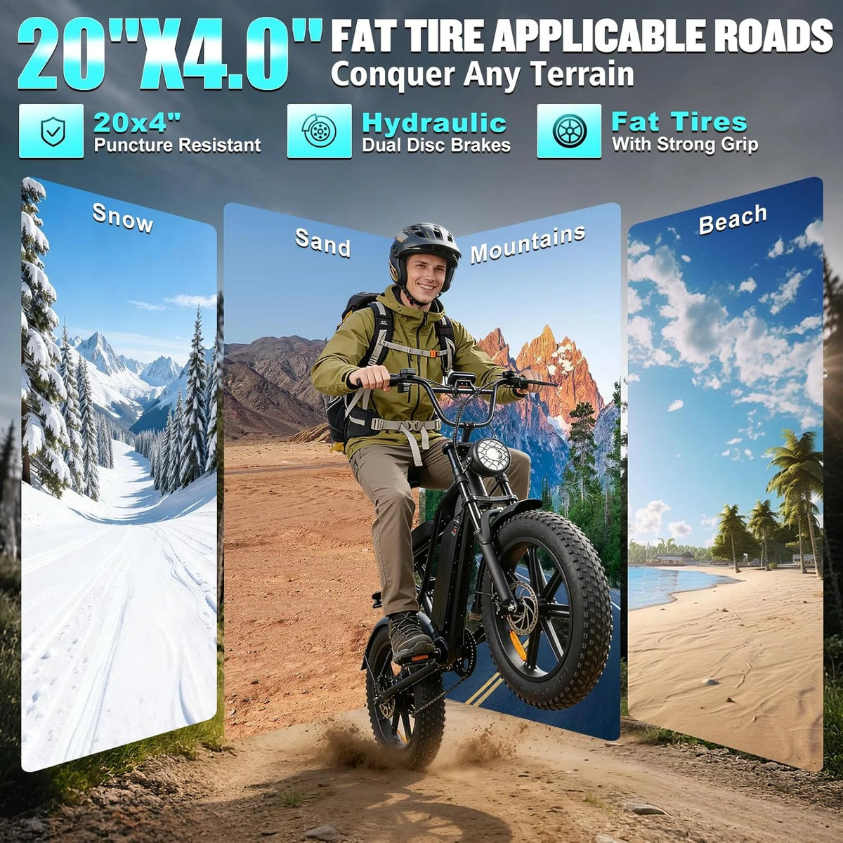 OBX 1000W Fat Tire Electric Bike 60 Mile Range Commuter