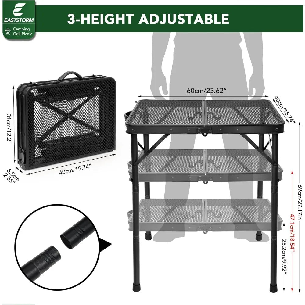 XIUWO Folding Grill Table Outdoor Portable Metal Mesh Surface