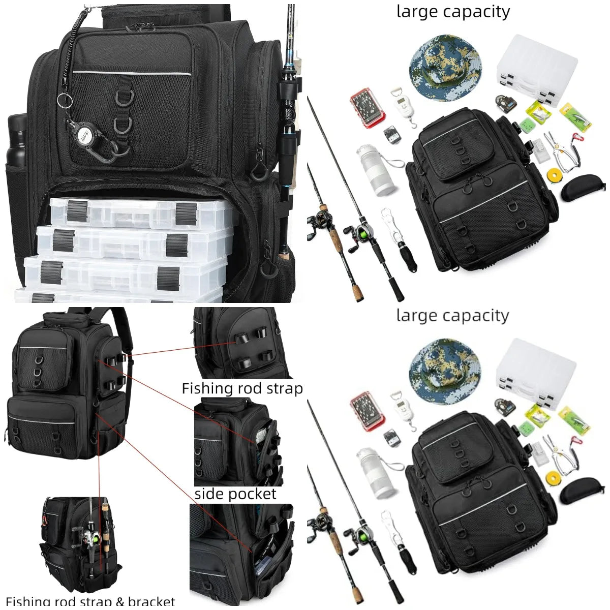 YTYIN Fishing Backpack Tackle Bag With Tackle Boxes Waterproof Oxford Fabric