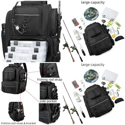 YTYIN Fishing Backpack Tackle Bag With Tackle Boxes Waterproof Oxford Fabric