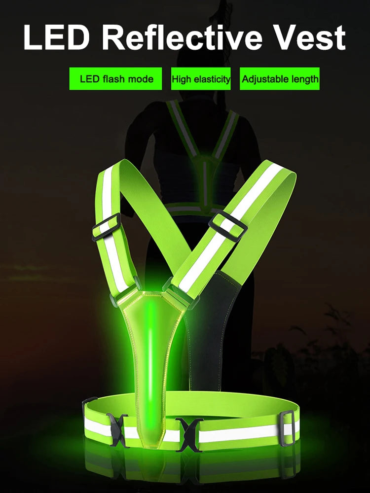 LED Running Vest USB Rechargeable Reflective Adjustable Safety Vest