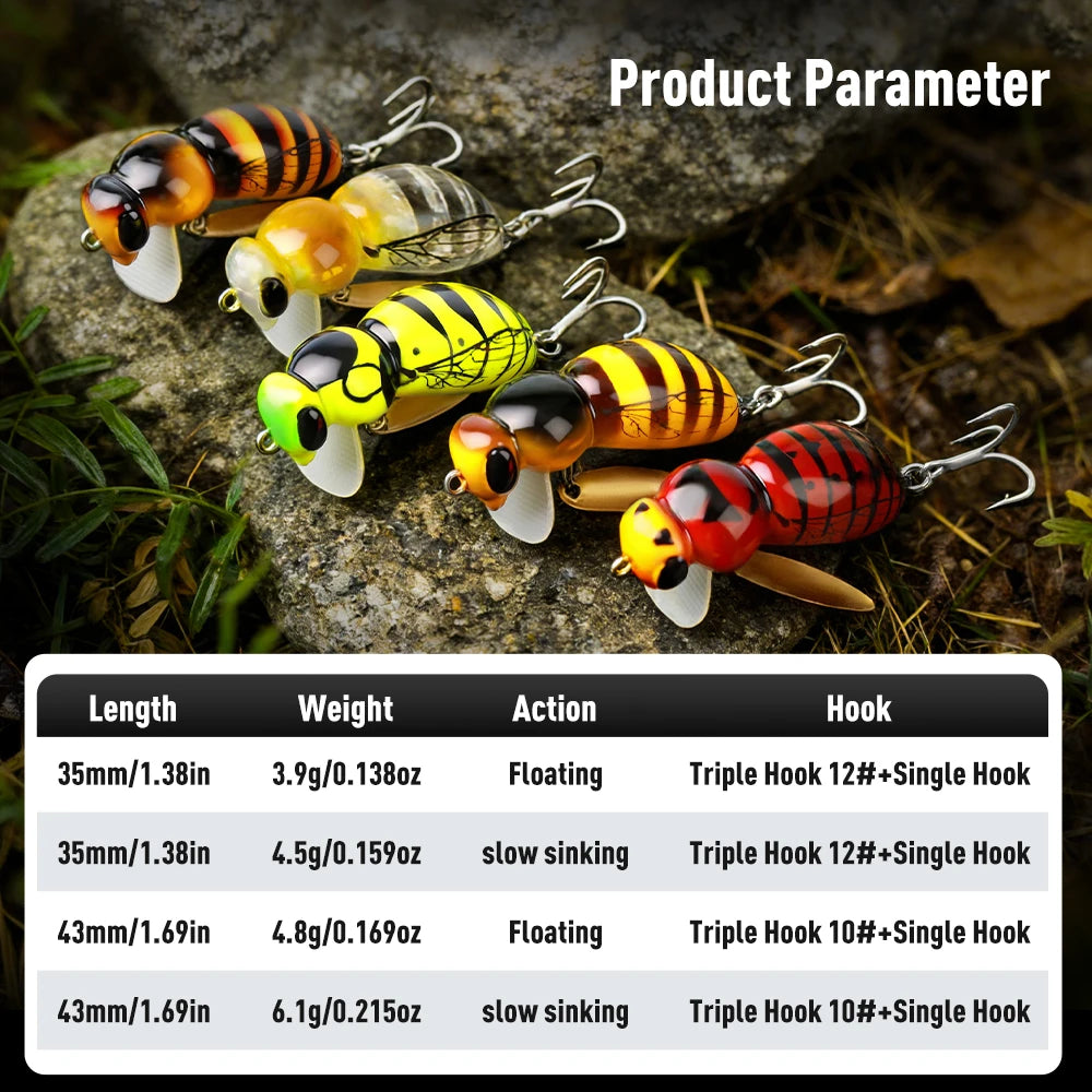 Kingdom 3Pcs Wasp Minnow Lure Floating Wobbler With Spinner
