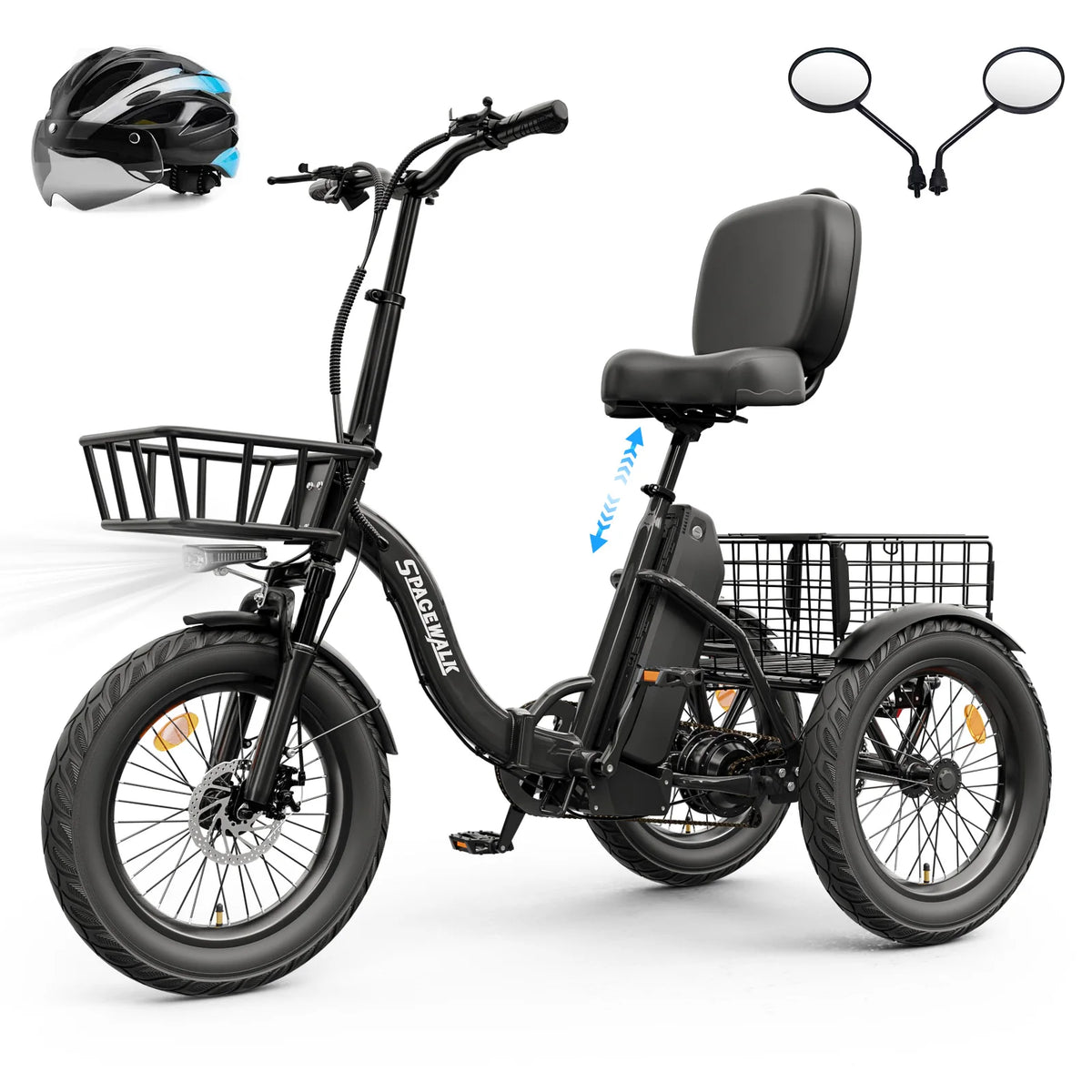 Spacewalk 1200W Folding Electric Trike With Rear Cargo Basket