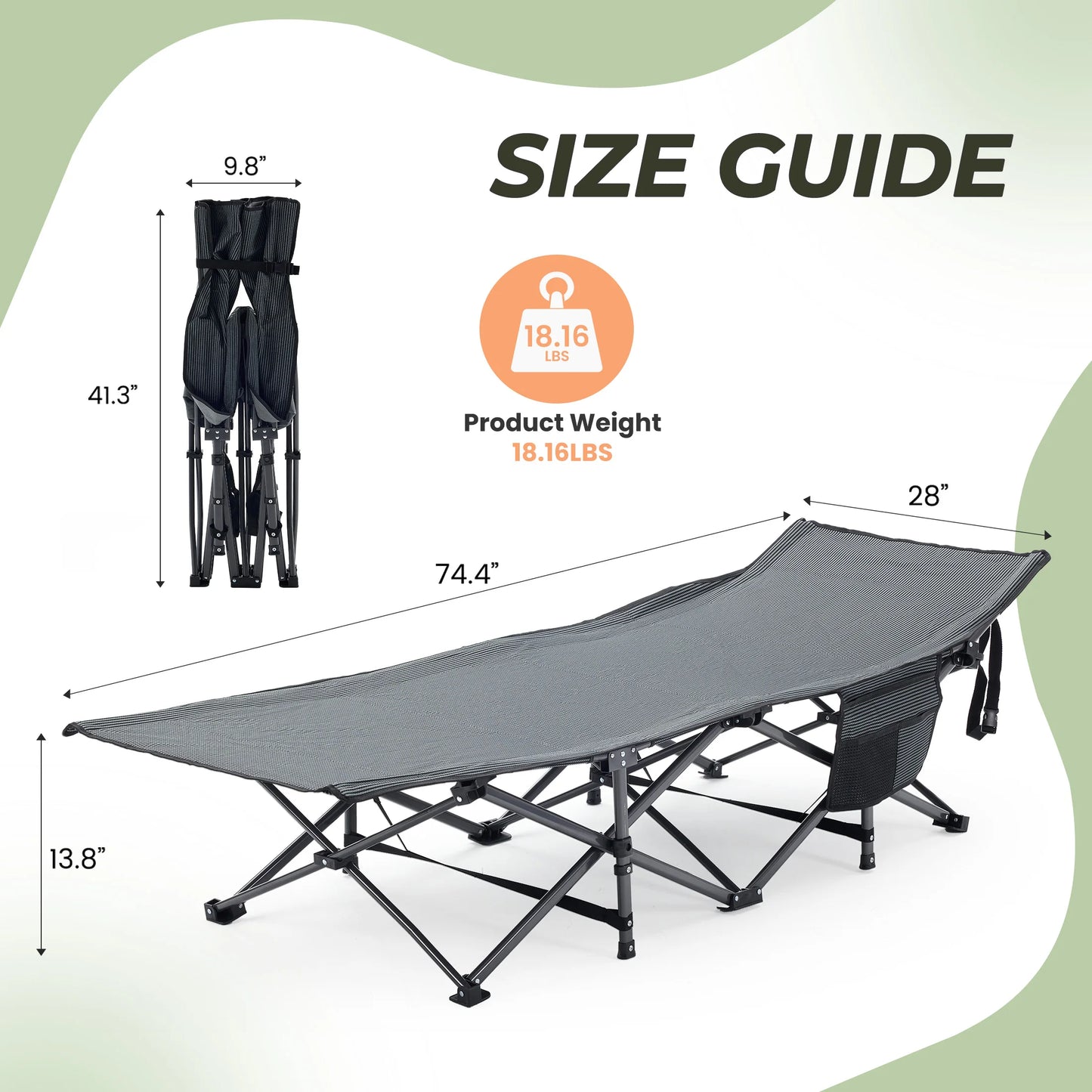 JHK Folding Camping Bed Lounge Chair With Sturdy Carbon Steel Frame Outdoor