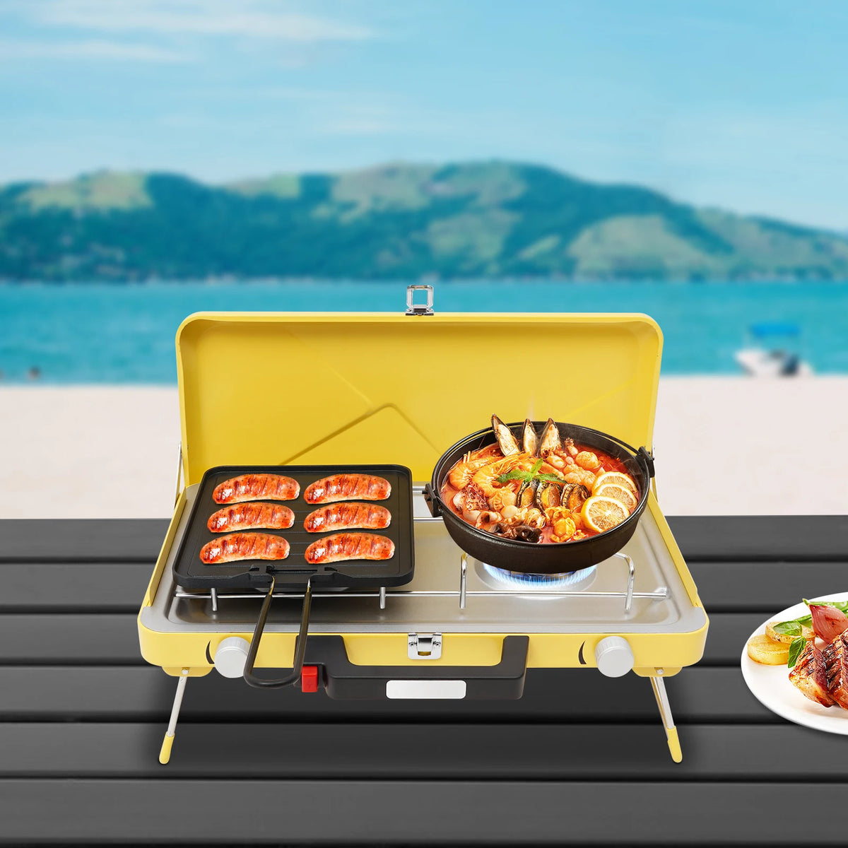 Two Burner Camping Stove 3500W Portable Gas Grill With Piezoelectric Ignition