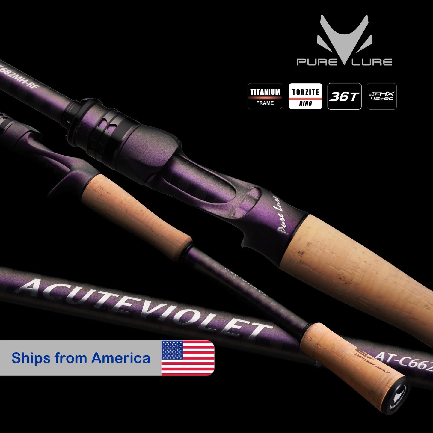 Pure-Lure AcuteViolet Bass Fishing Rod 2 Piece Fast Action
