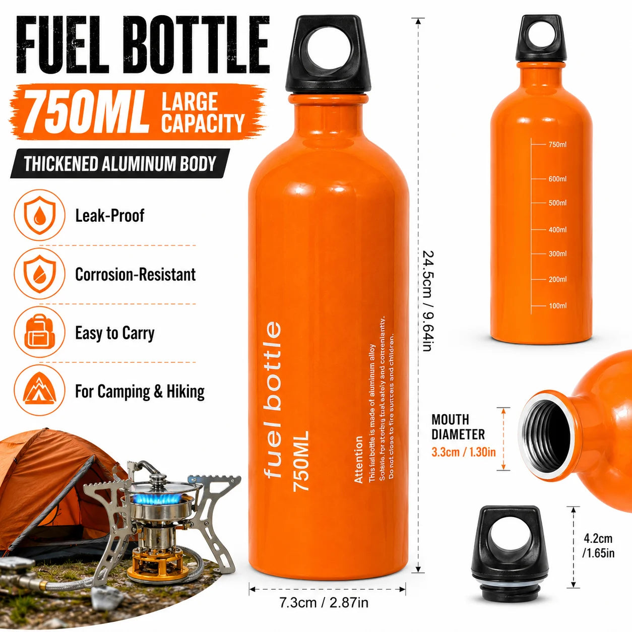 Aluminum Fuel Bottle For Camping And Backpacking Leakproof Lightweight