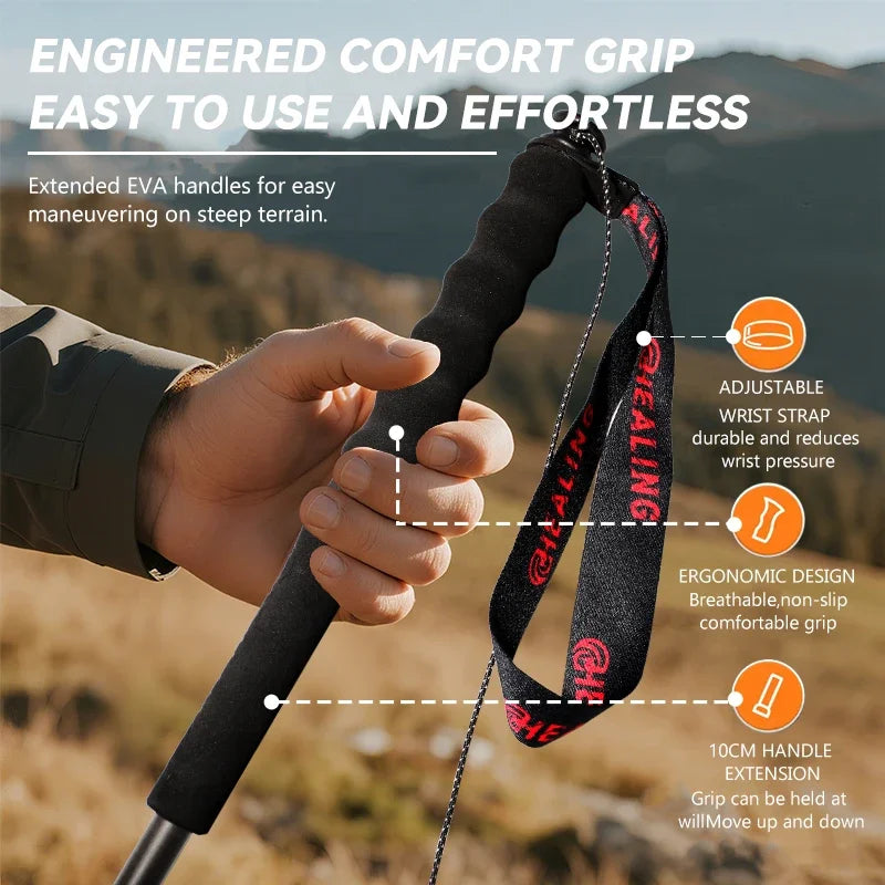 OKHEALING Anti Shock Carbon Fiber Trekking Poles For Hiking