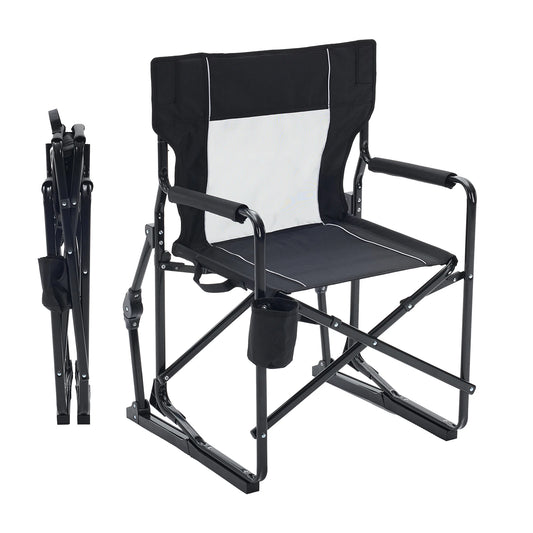 JHK Outdoor Folding Rocking Chair With Mesh Back Waterproof Armrests