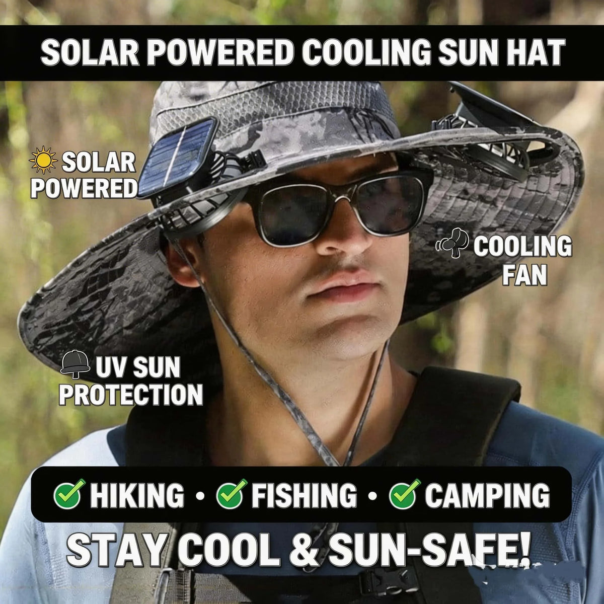 Men's Solar Powered Cooling Fishing Hat With UV Protective Fan