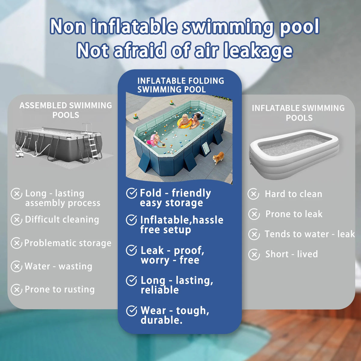 Foldable No Inflatable Family Pool PVC Portable Outdoor Backyard