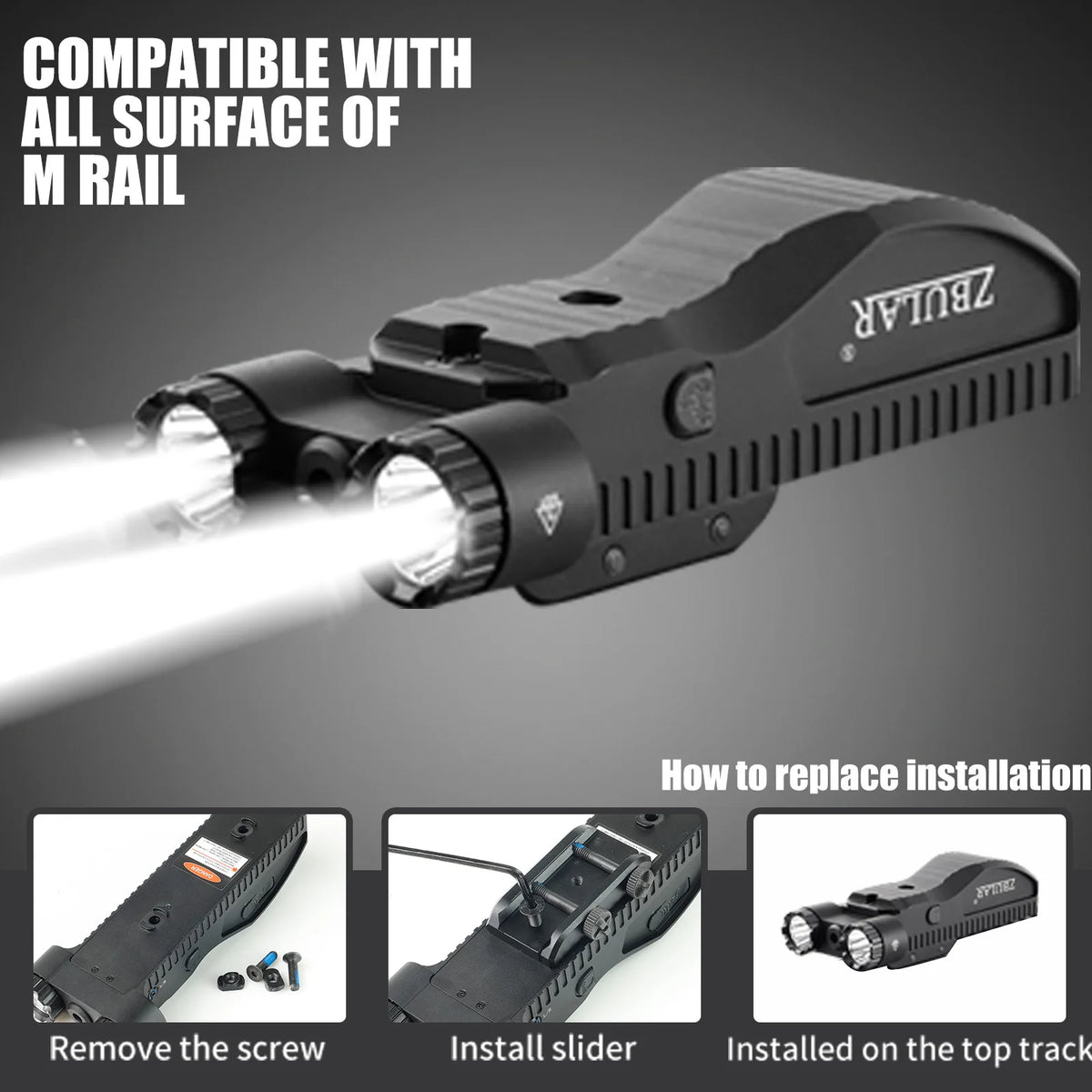 Tactical Flashlight Laser Combo 2200 Lumens Dual LED Weapon Light