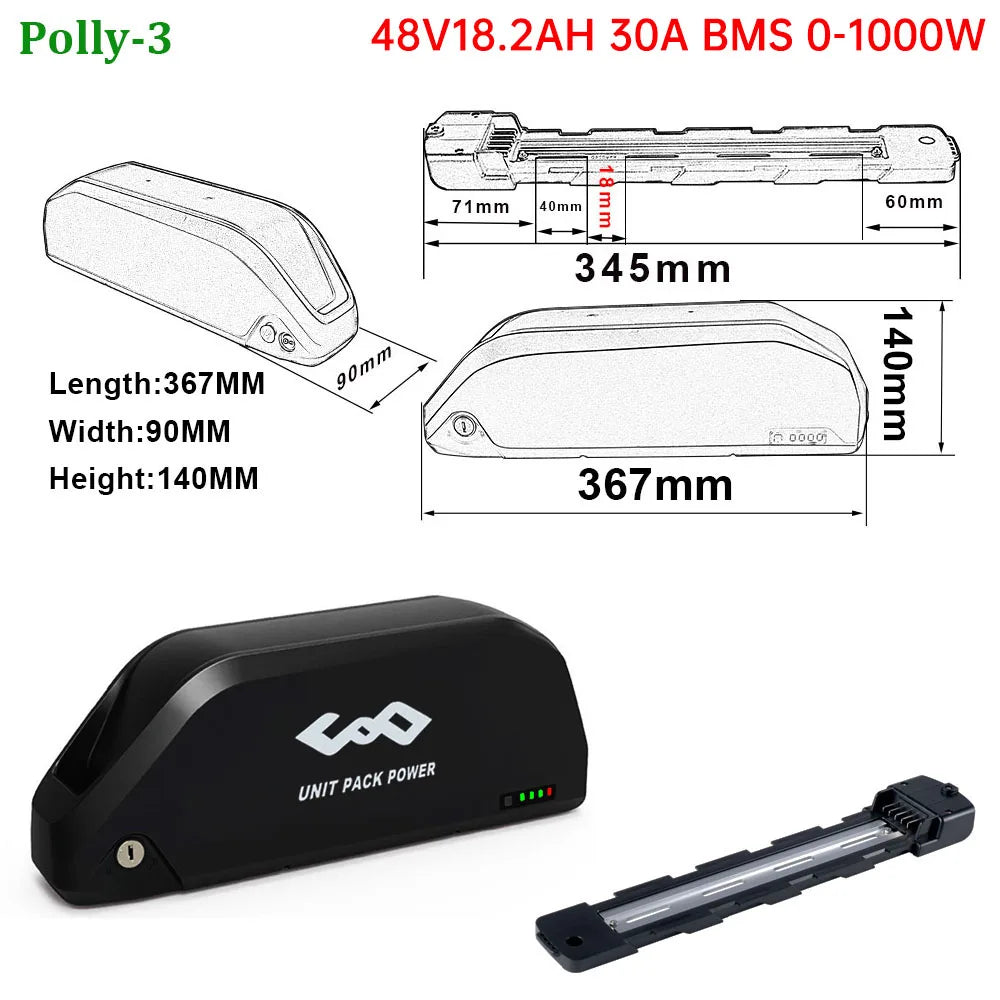 UNITPACKPOWER E-Bike Downtube Battery Pack 36V 48V 52V 72V