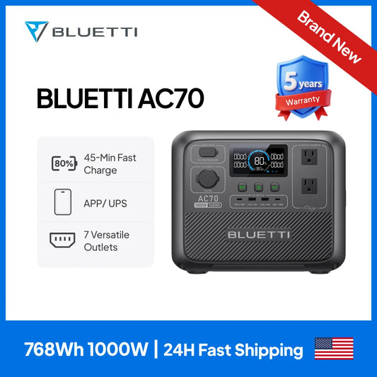 BLUETTI AC70 Portable Power Station 1000W 768Wh For Off Grid