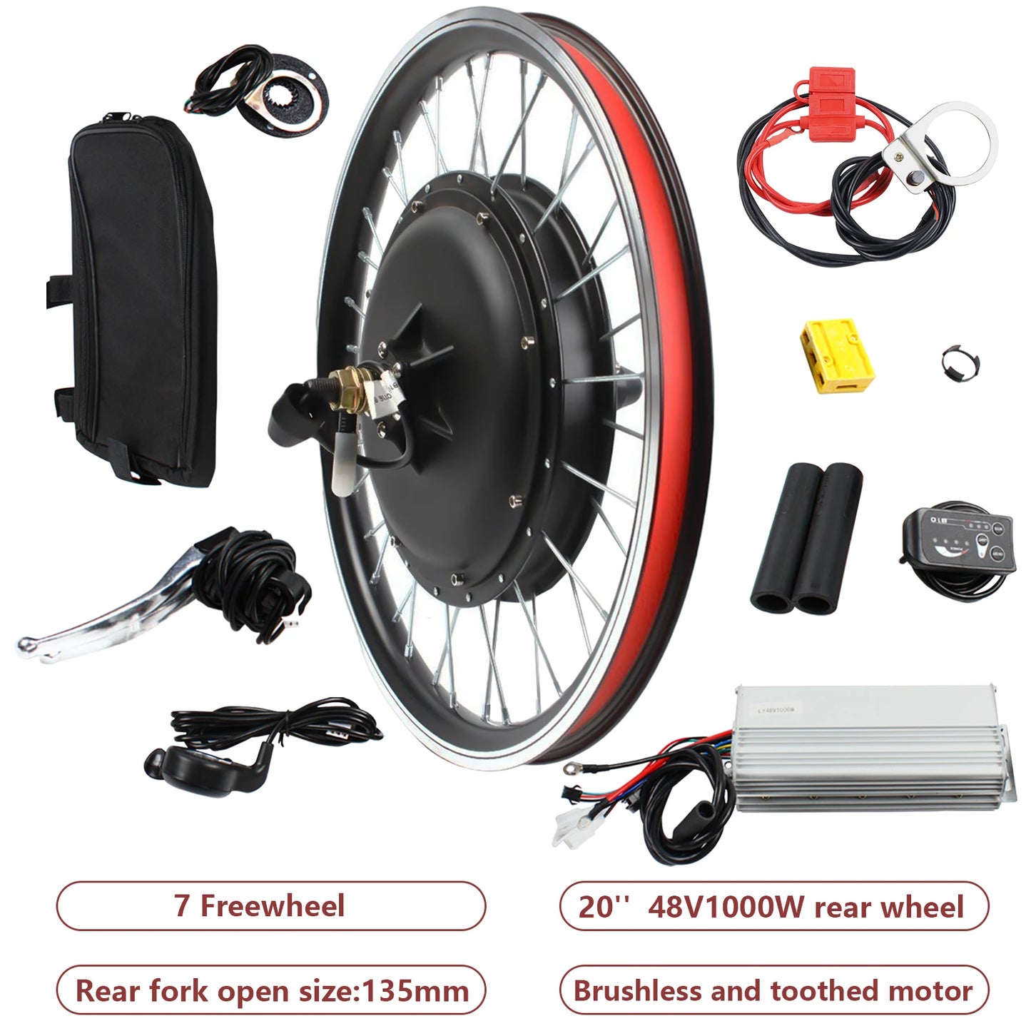 20 Inches E Bike Rear Wheelset 48V 1000W LED Display