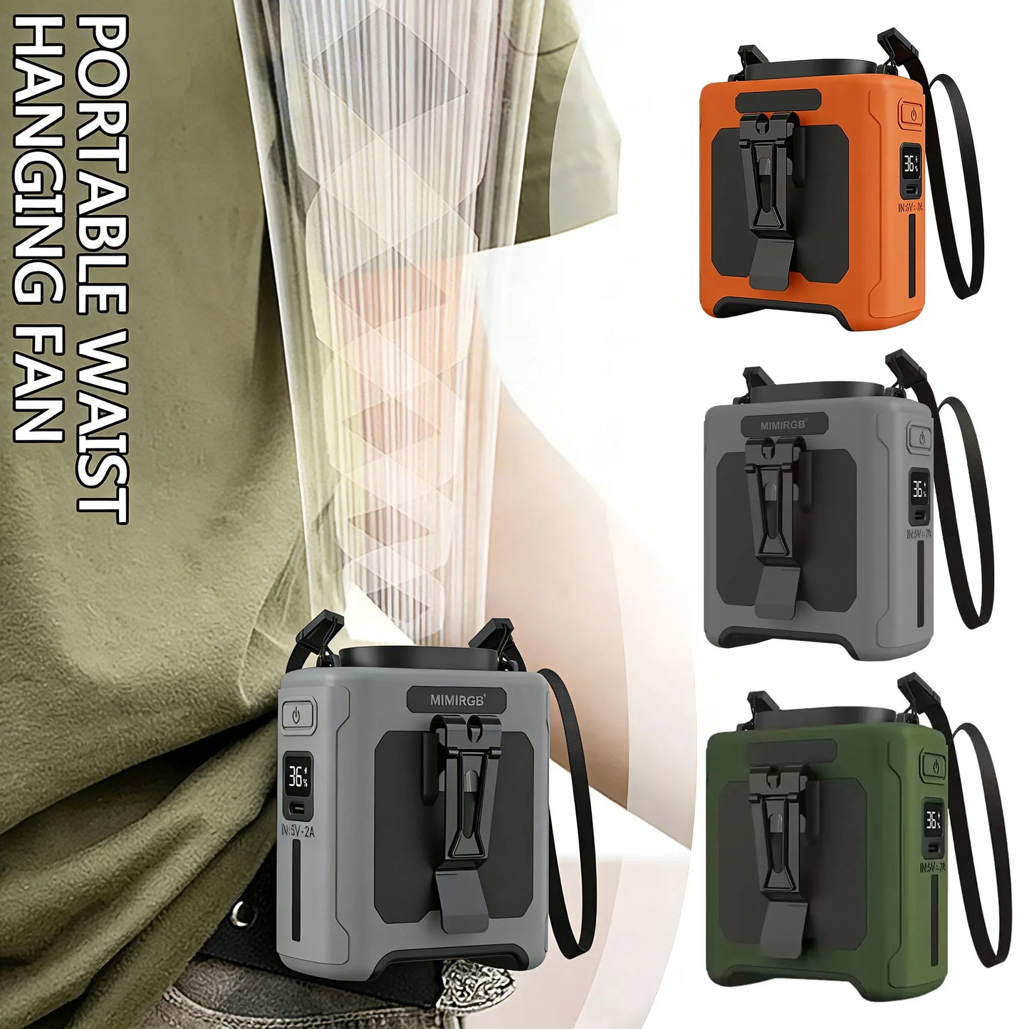 10000mAh Portable Waist Clip Fan Wearable Personal Fan 5 Speed