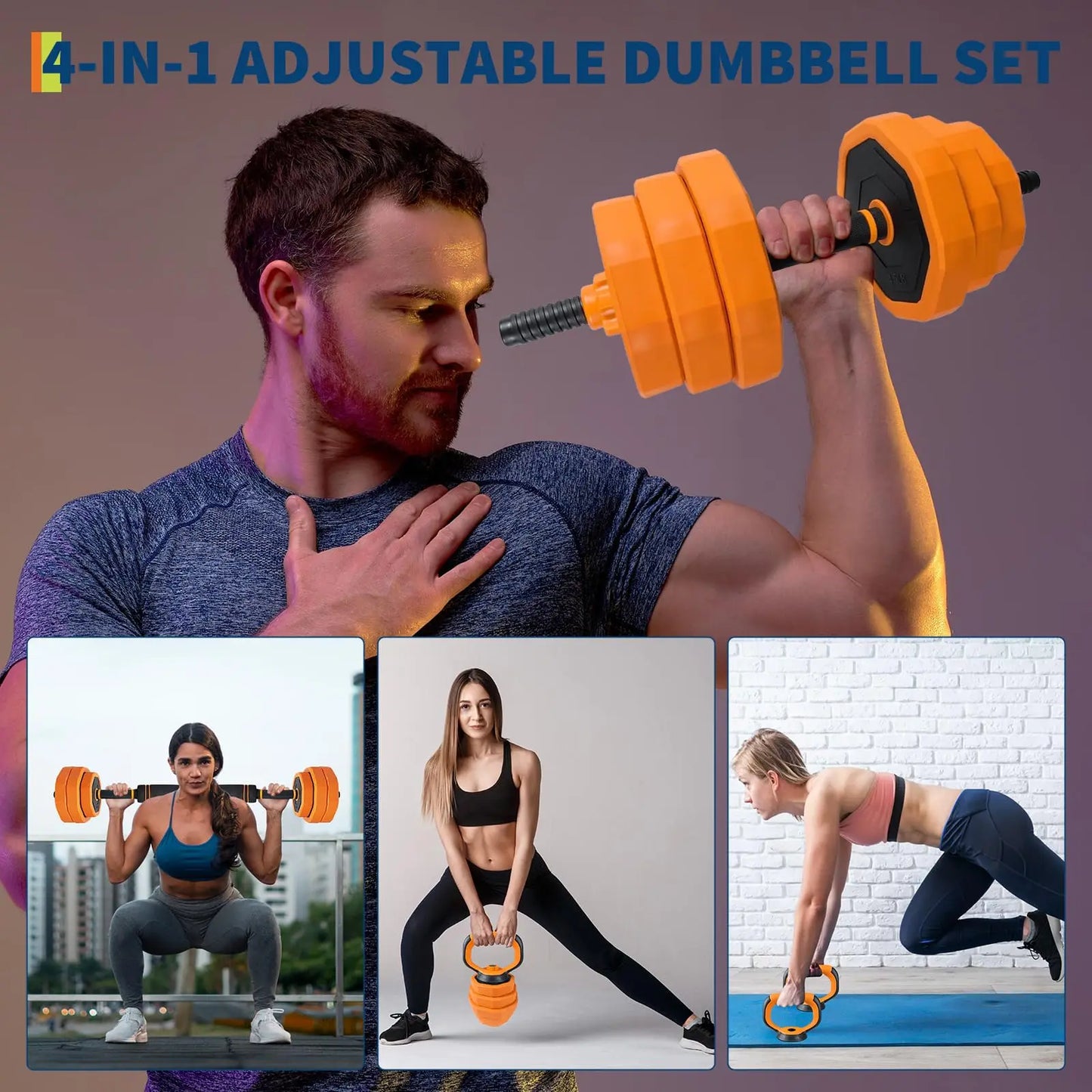 Adjustable Dumbbells 4 In 1 Home Gym Set Barbell Kettlebells