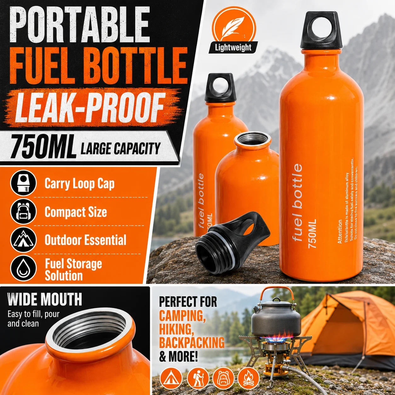 Aluminum Fuel Bottle For Camping And Backpacking Leakproof Lightweight