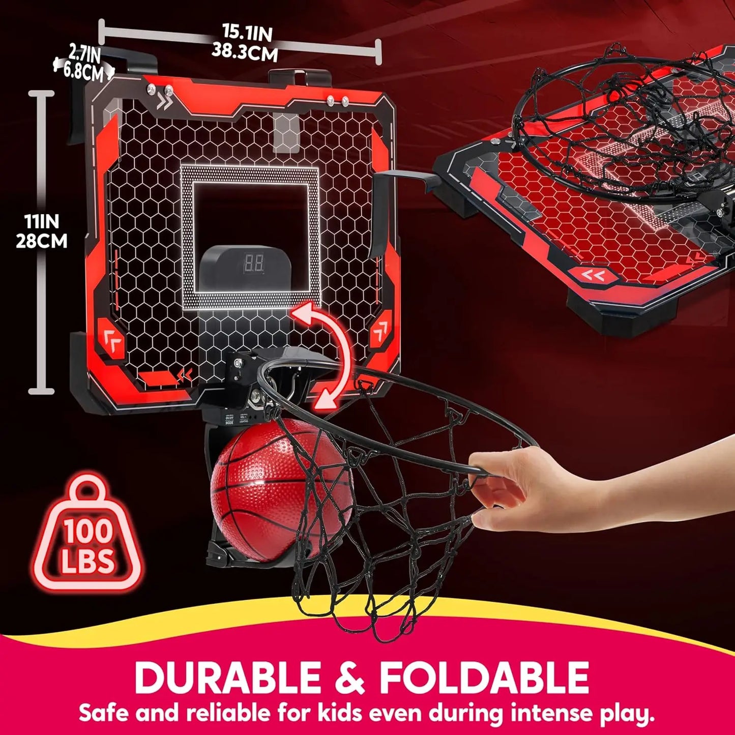 Joyfy Mini Indoor Basketball Hoop Light Up Over The Door With Scoreboard