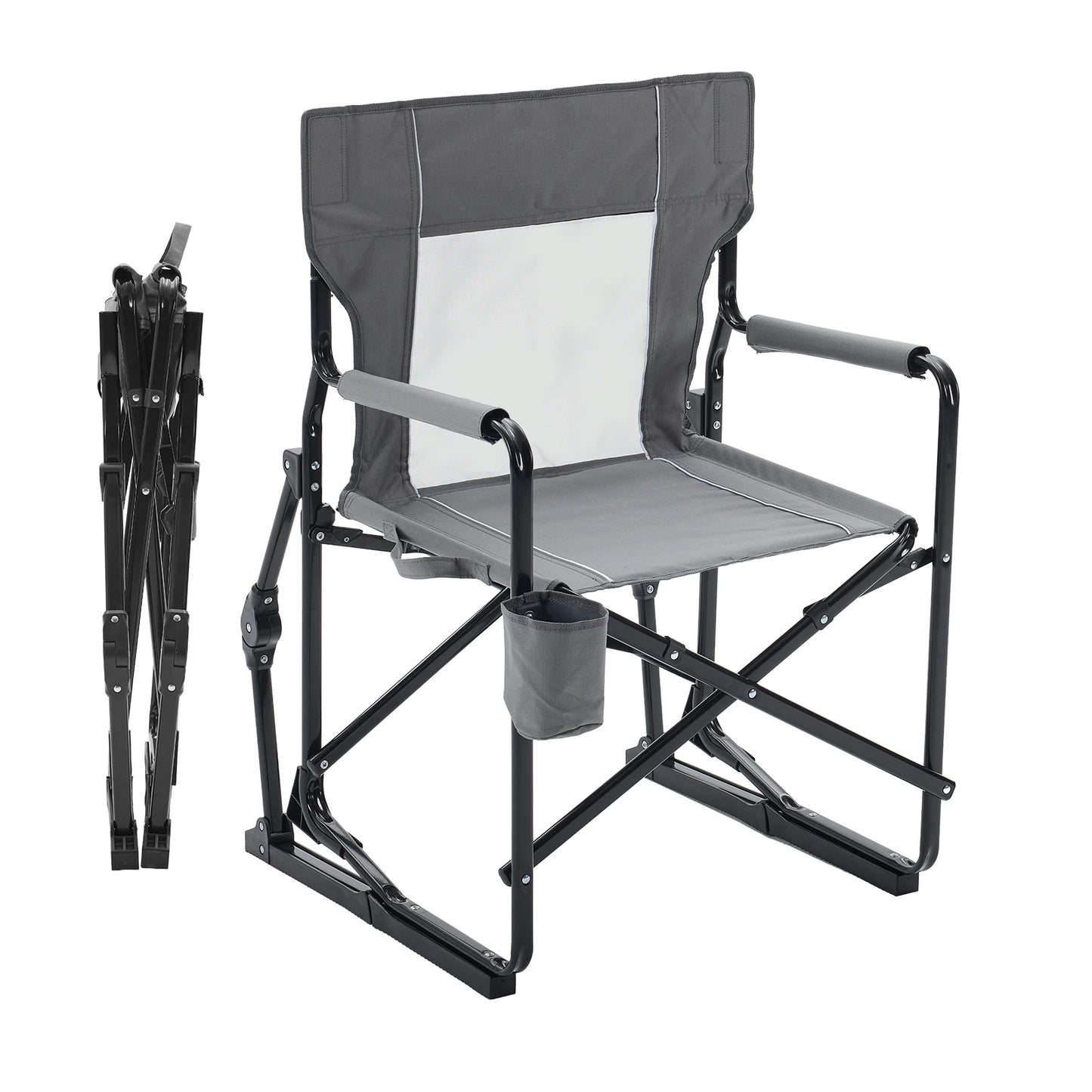 JHK Outdoor Folding Rocking Chair With Mesh Back Waterproof Armrests