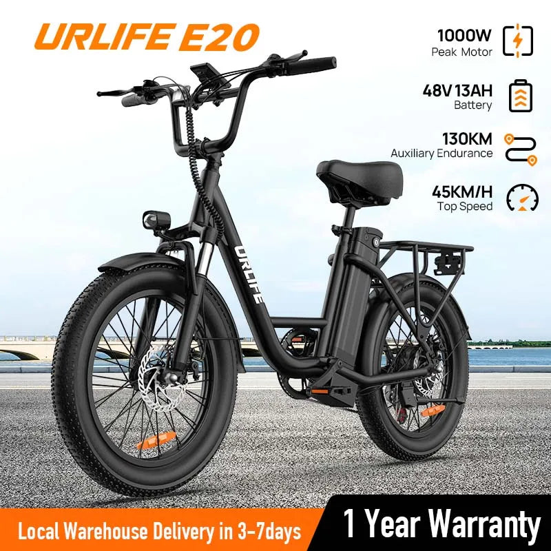 URLIFE E20 1000W Electric Bike Featuring 48V Removable Battery Pack