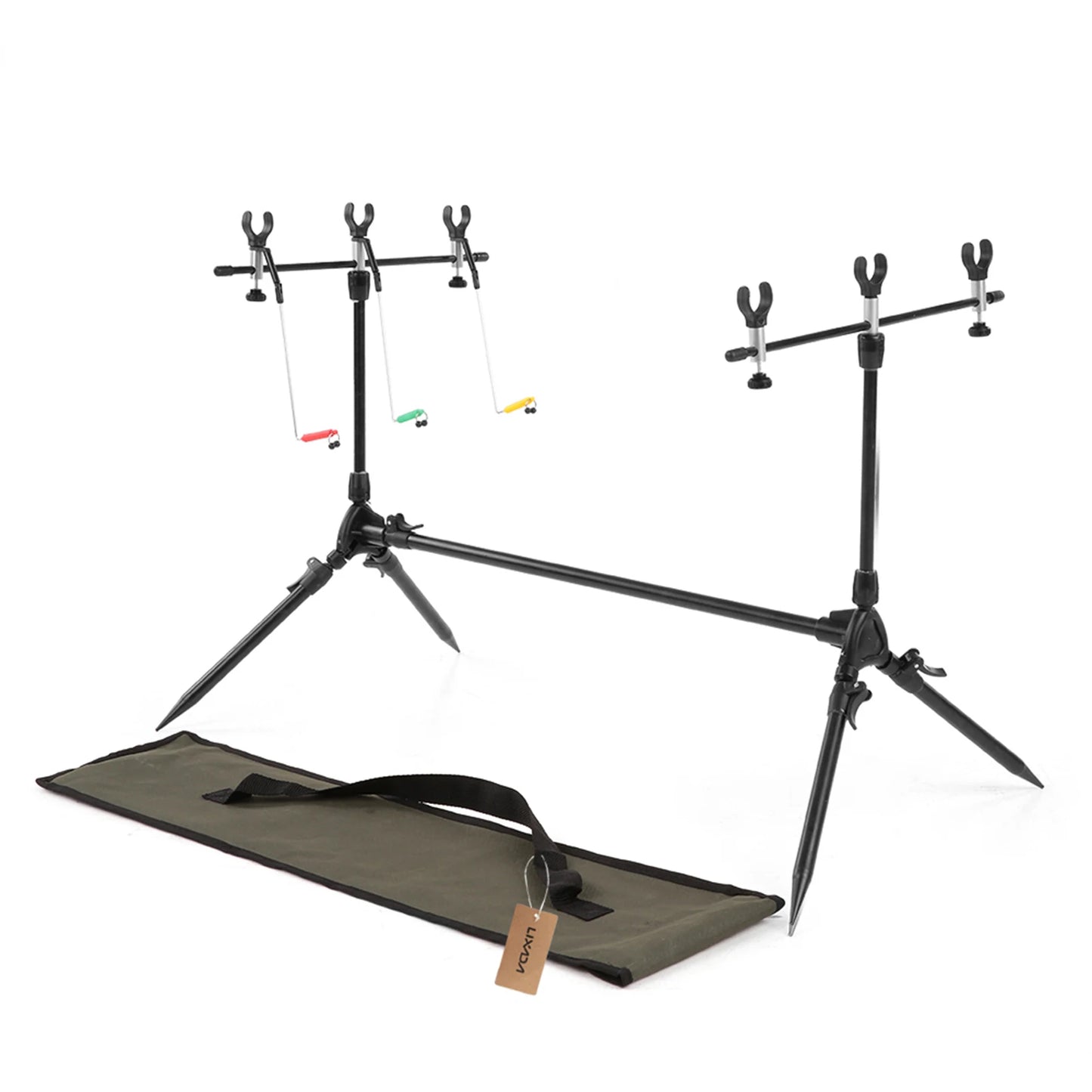 Adjustable Rod Pod Stand With 3 Bite Alarms And Swingers