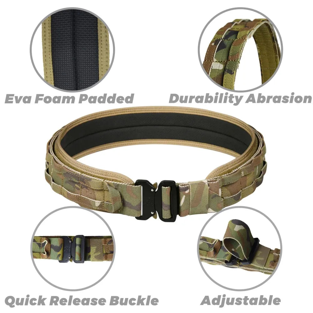 Three Layer Tactical Belt With Quick Release Molle System For Men