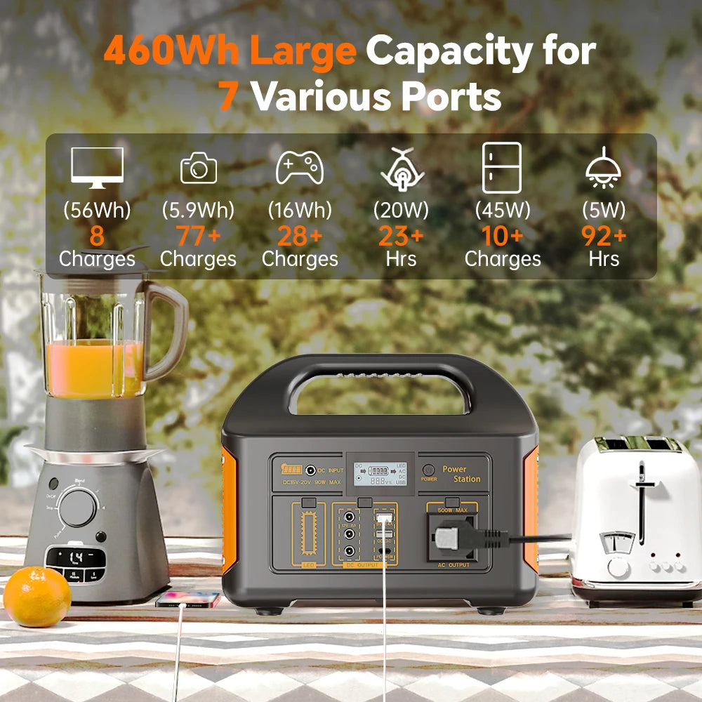 GaiaRay Portable Solar Generator 460.8Wh LiFePO4 Power Station