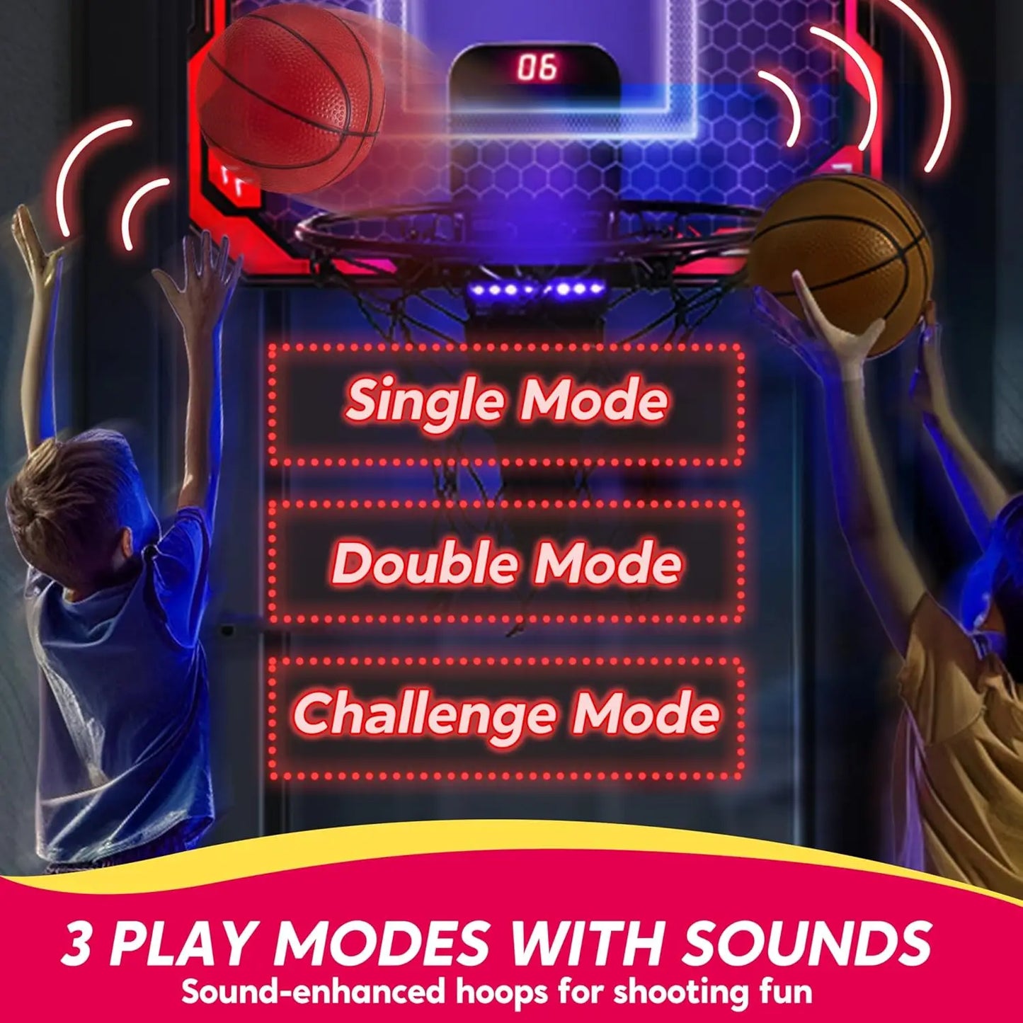 Joyfy Mini Indoor Basketball Hoop Light Up Over The Door With Scoreboard