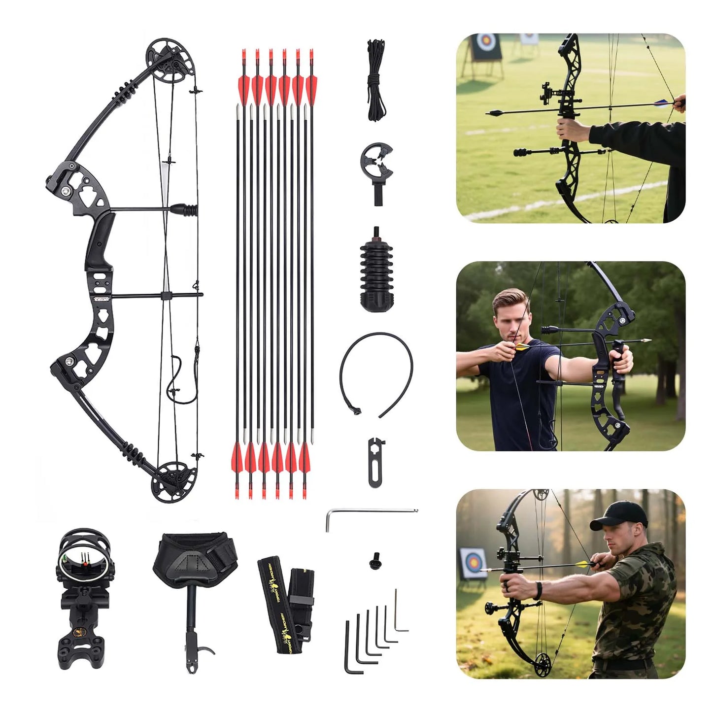 Compound Bow Hunting Kit With 12 Arrows 3 Pin Sight
