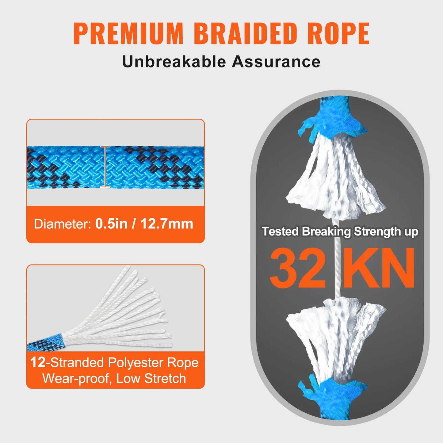 SucceBuy Static Climbing Rope 30kN Breaking Strength For Outdoor Use