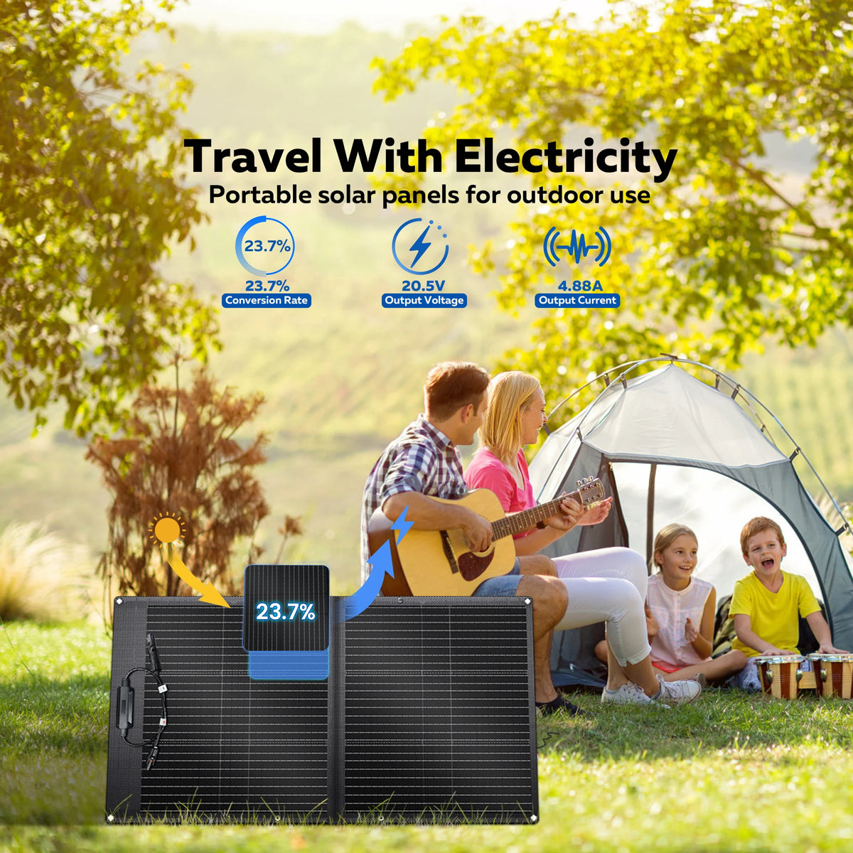 CTOLITY 100W Foldable Solar Panel Portable Outdoor Camping