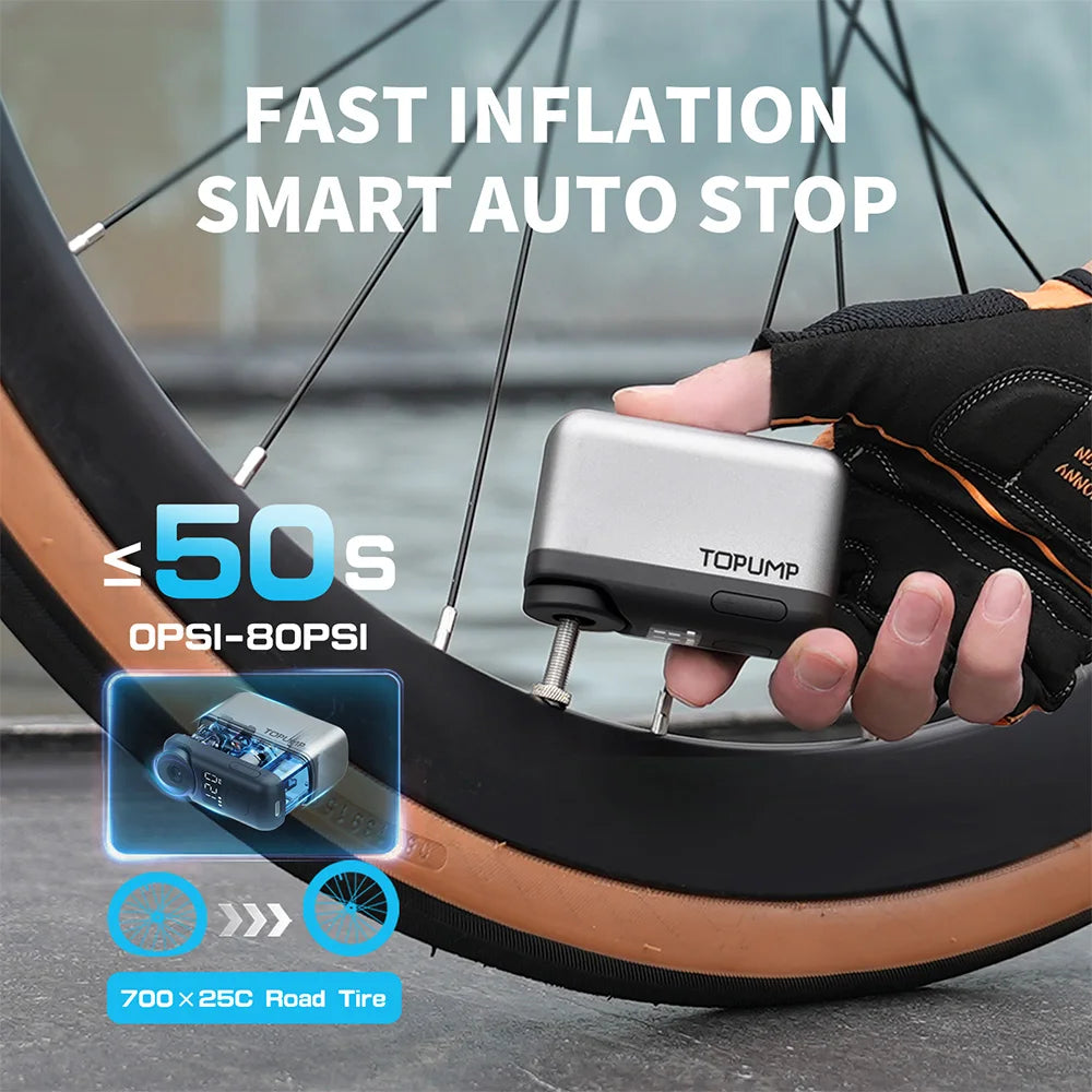 Topump TB2 Pro Electric Mini Portable Bike Tire Inflator Cordless 120 PSI