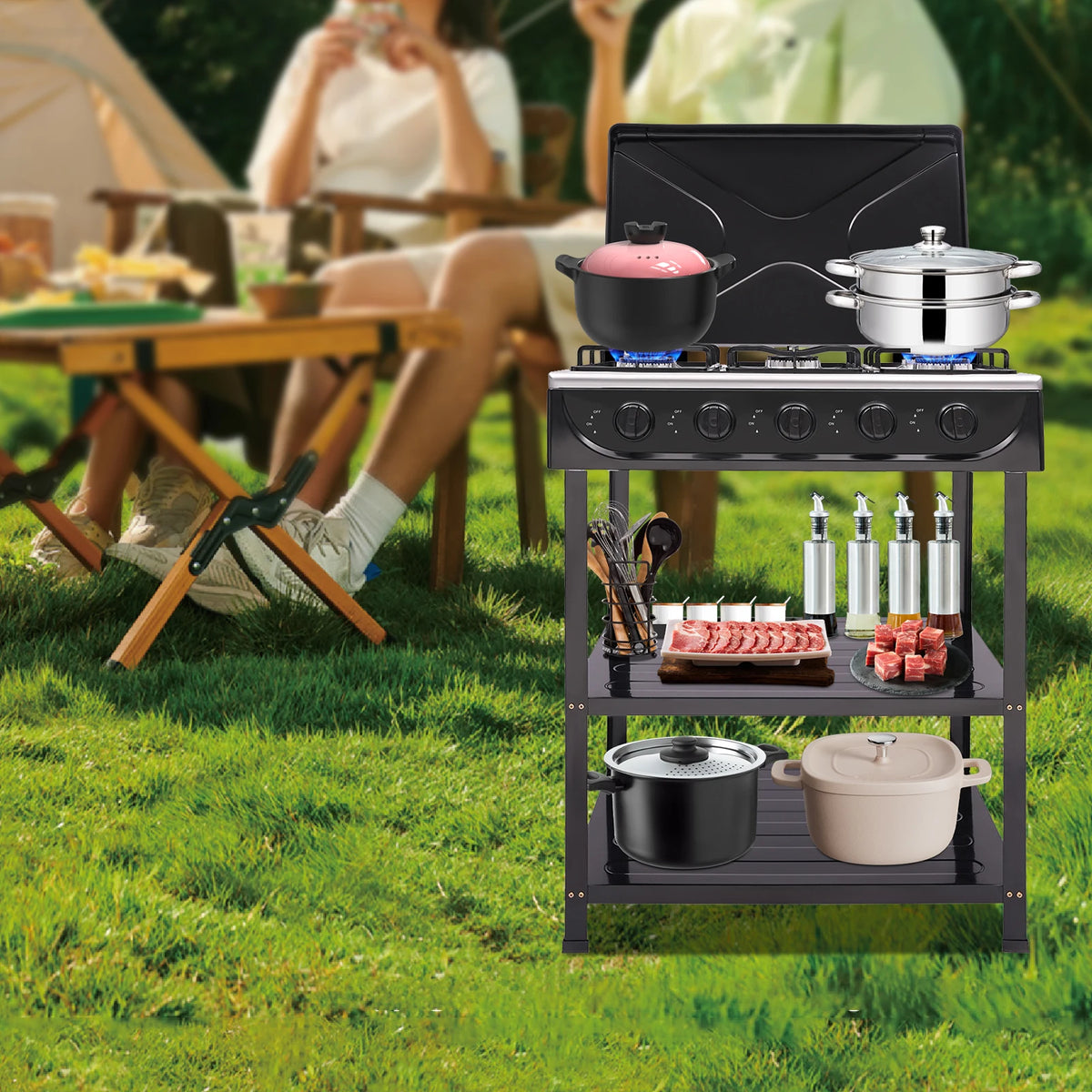 Portable Five Burner Natural Gas Stove For Outdoor Camping