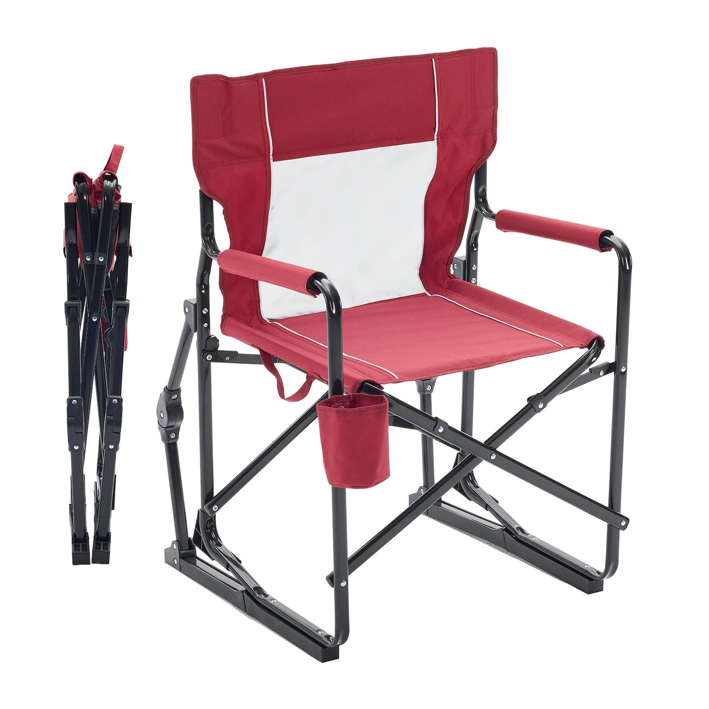 JHK Outdoor Folding Rocking Chair With Mesh Back Waterproof Armrests