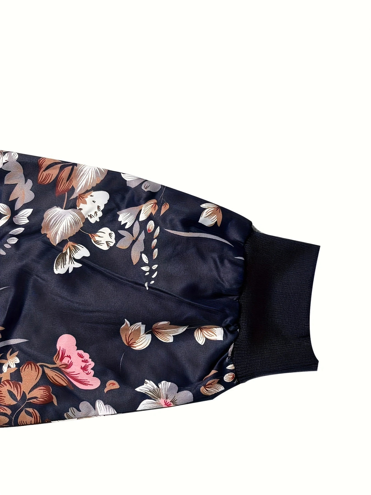 Women Floral Print Baseball Jacket Casual Zippered Outerwear