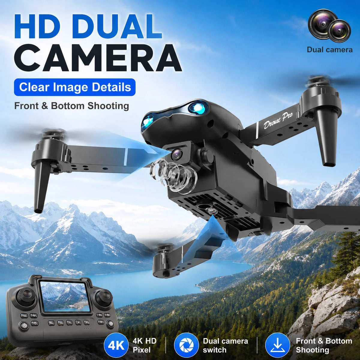 ZNLYRION RC Drone With Screen Remote Control Foldable 4K Dual Camera FPV