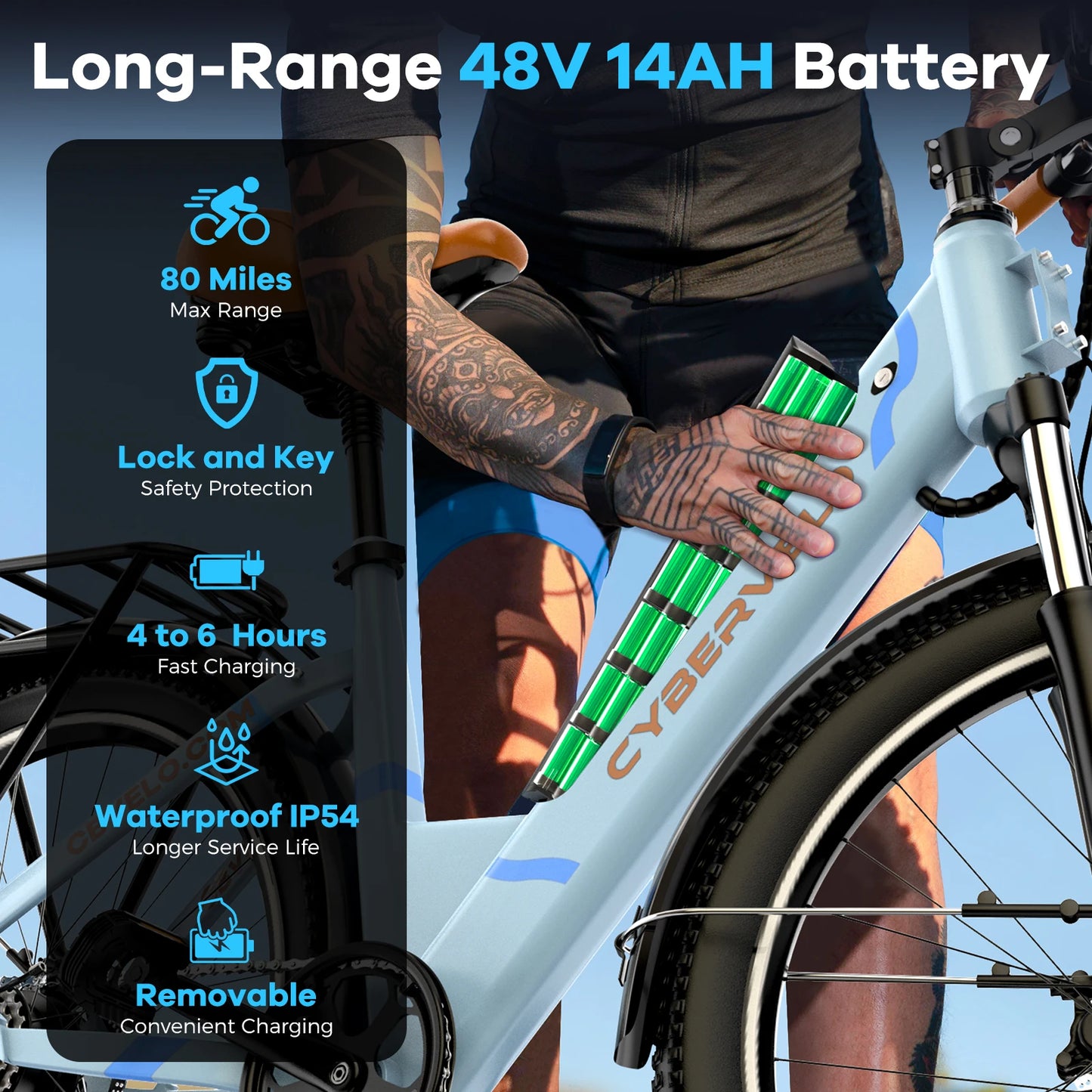 CYBERVELO 1000W Peak Electric Bike With Removable Battery And 7 Speed