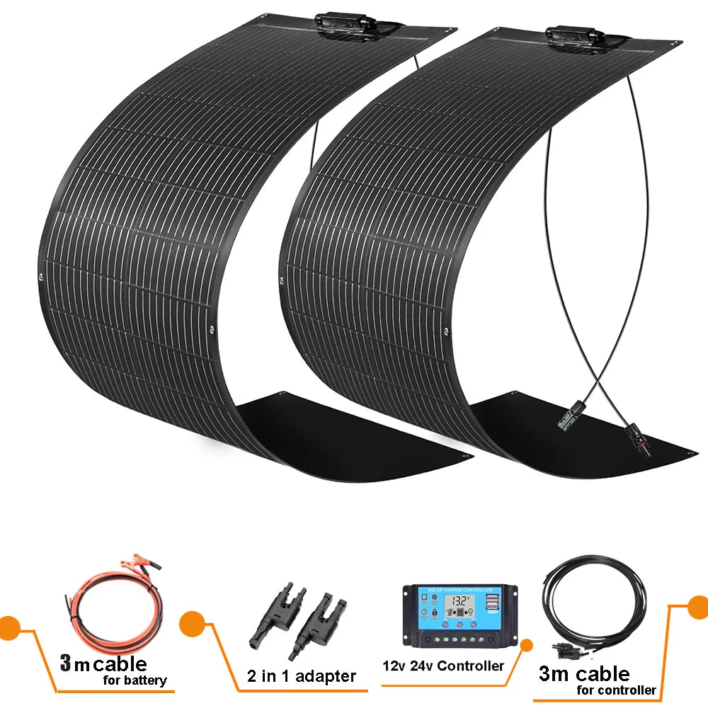 WUZECZ 200W Flexible Monocrystalline Solar Panel Kit Includes Controller