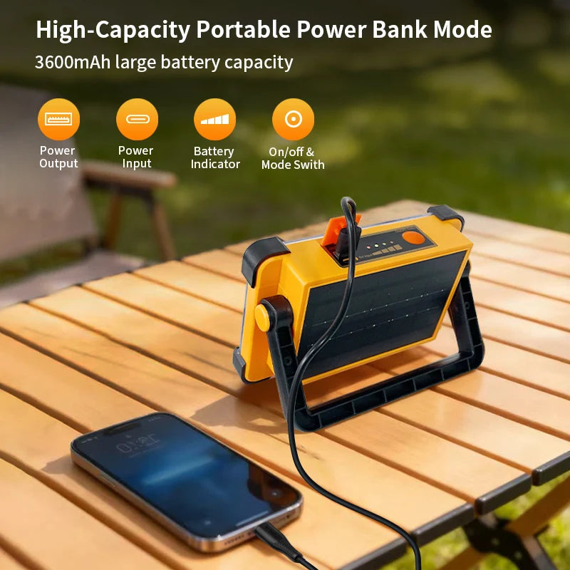 Morglad Solar Rechargeable Led Work Light Portable Outdoor Camping Floodlight