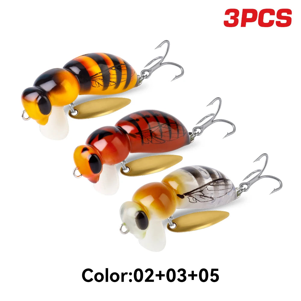 Kingdom 3Pcs Wasp Minnow Lure Floating Wobbler With Spinner