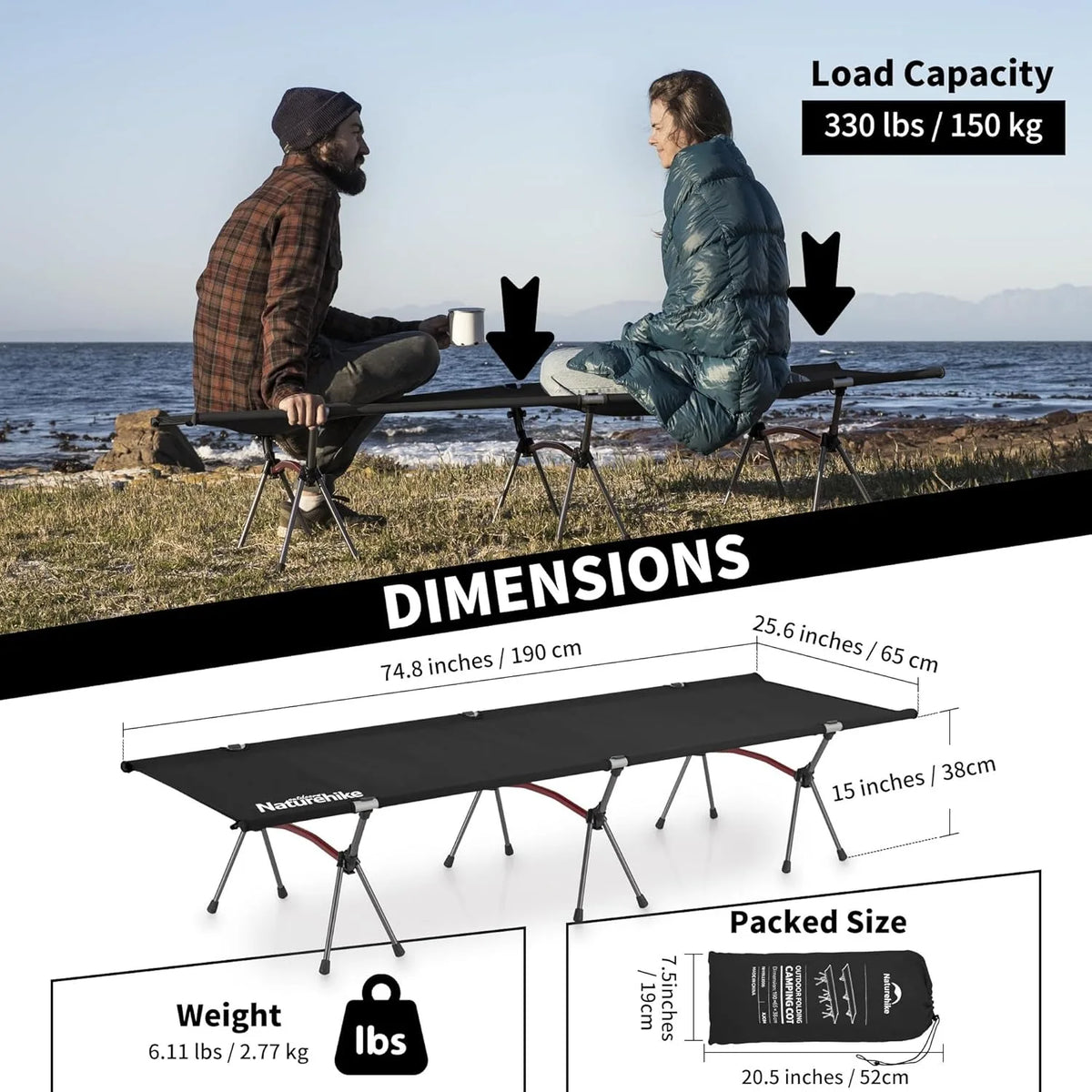 Naturehike Adjustable Ultralight Folding Camping Cot Outdoor