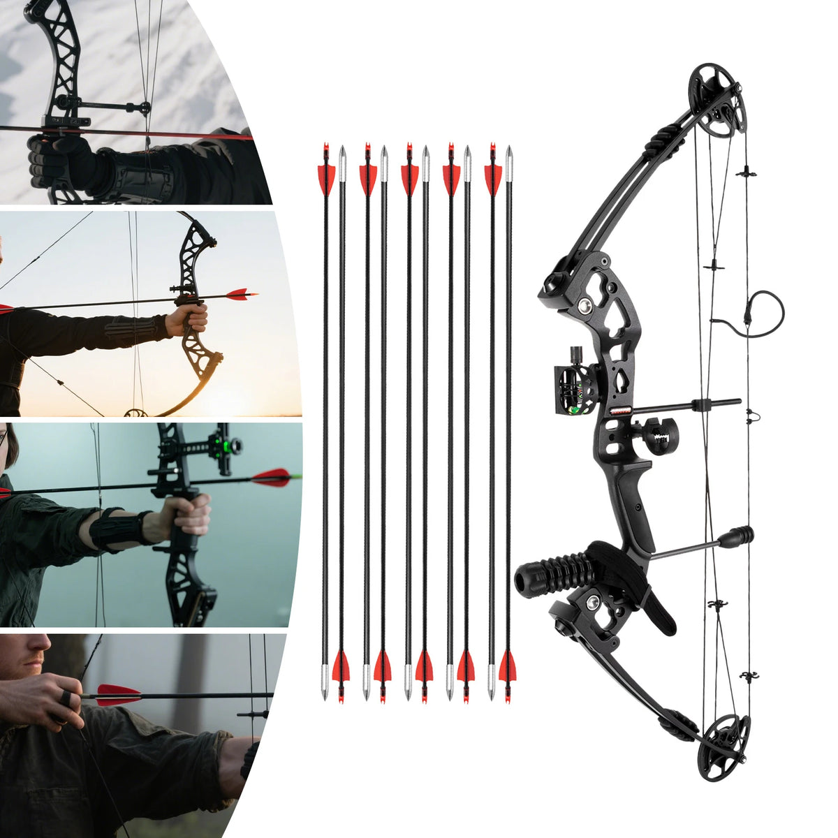Right Handed Compound Bow Archery Hunting Set With 12 Arrows