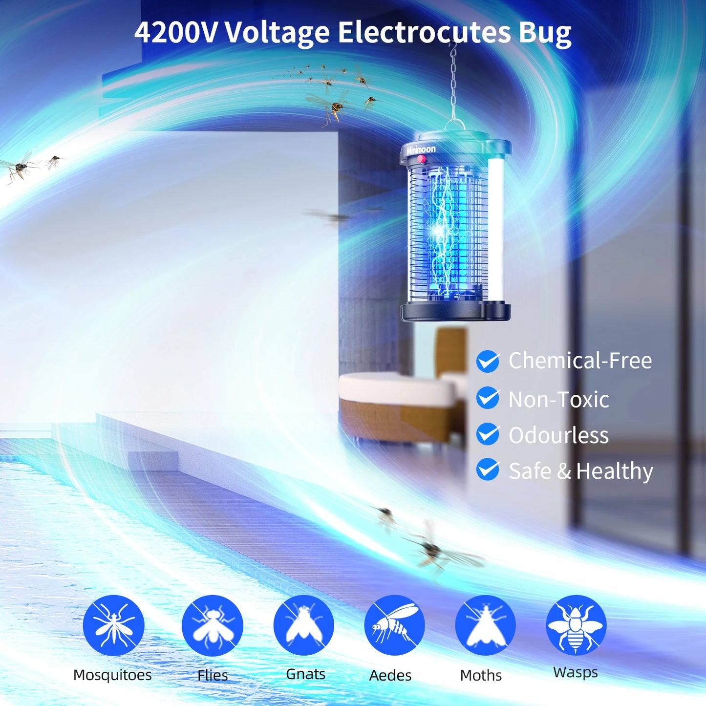 Bug Zapper Outdoor Mosquito Zapper With Led Light 4200V 15W