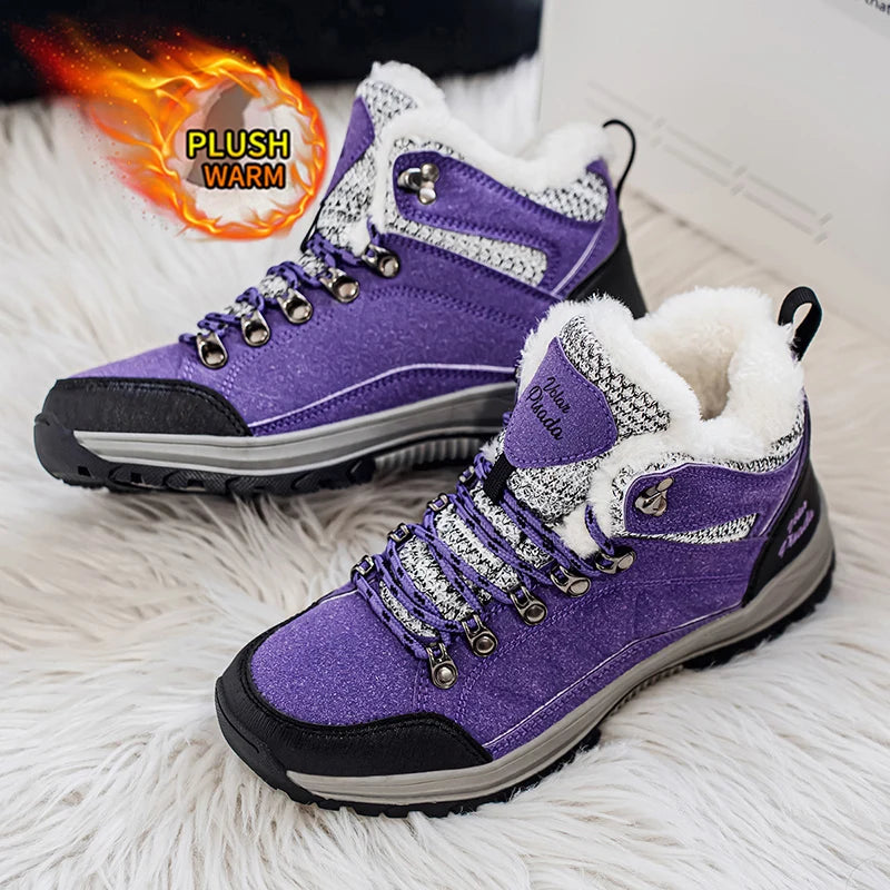 Women Snow Boots Waterproof Fleece Lined Lace Up Winter Hiking Shoes