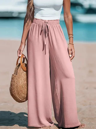 Women Casual Wide Leg Pants Elastic Waist