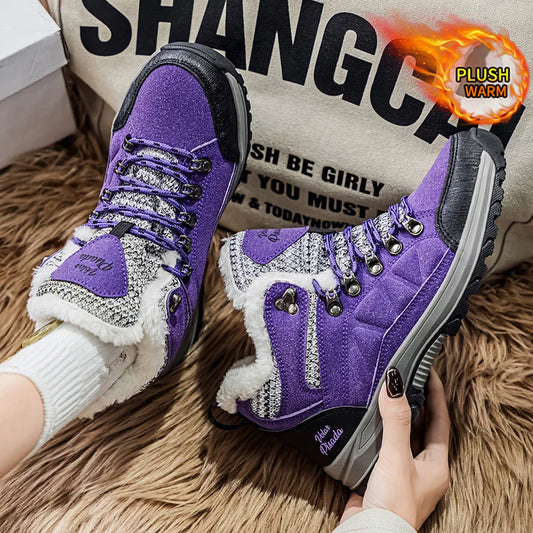 Women Snow Boots Waterproof Fleece Lined Lace Up Winter Hiking Shoes