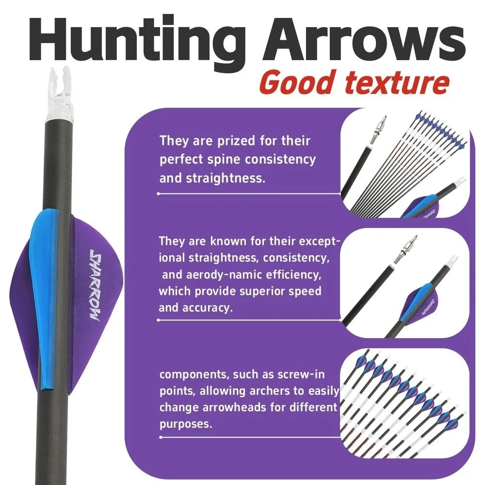 Pure Carbon Archery Arrows High Precision For Hunting Sports