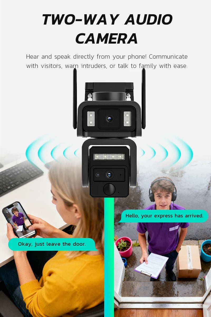 Outdoor Solar WiFi Security Camera 8MP 4K Dual Lens